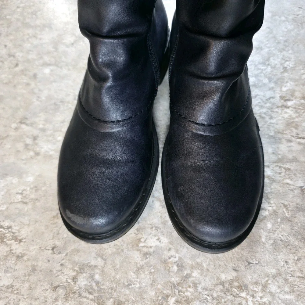 Rieker Navy Leather Moto Ankle Boots Black Red‎ Comfort Sole Size 38 / 7.5 - 8